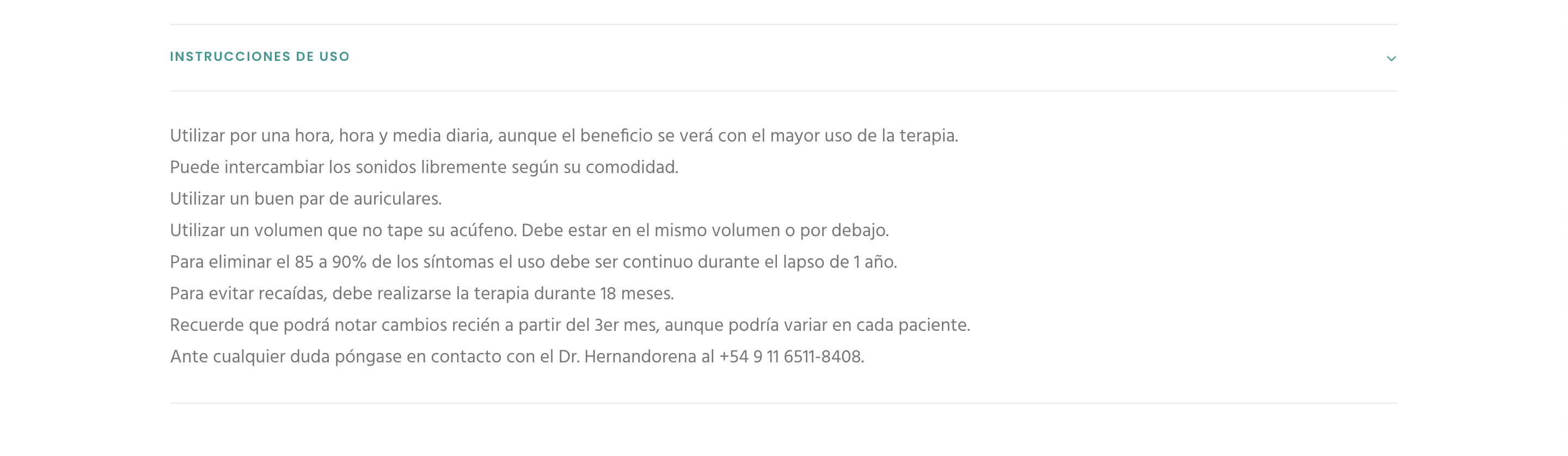 Pantalla mi tratamiento del ac&uacute;feno instrucciones
